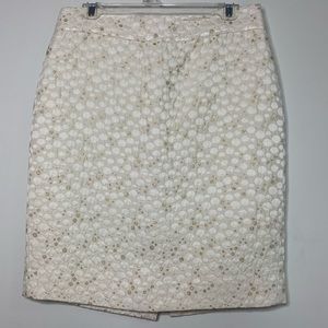 J. CREW IVORY PATTERNED PENCIL SKIRT WOMENS SIZE 8